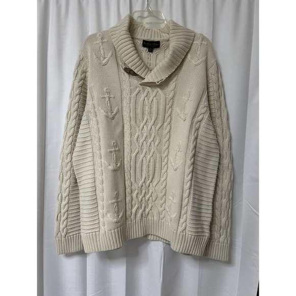 Brooks Brothers Mens Cable Knit Fisherman Sweater Anchor Toggle XXL